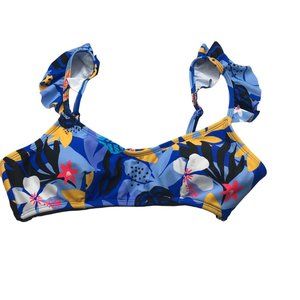 No Boundaries Women's Ruffle Bralette Swim Top Medium 7-9 Blue Flower New